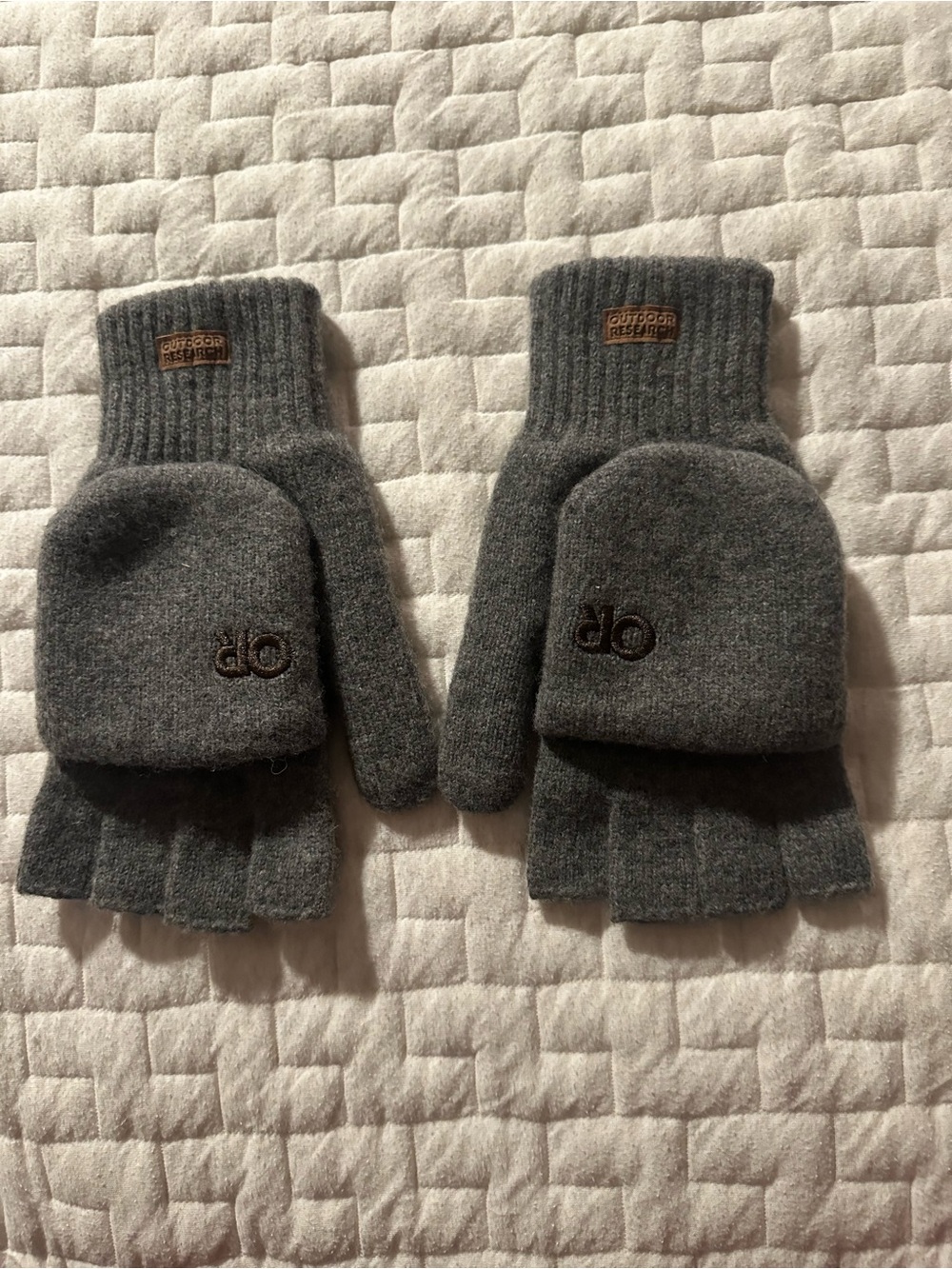 Outdoor Research Lost Coast Fingerless Mitts Mens XL Lambswool Convertible Gray